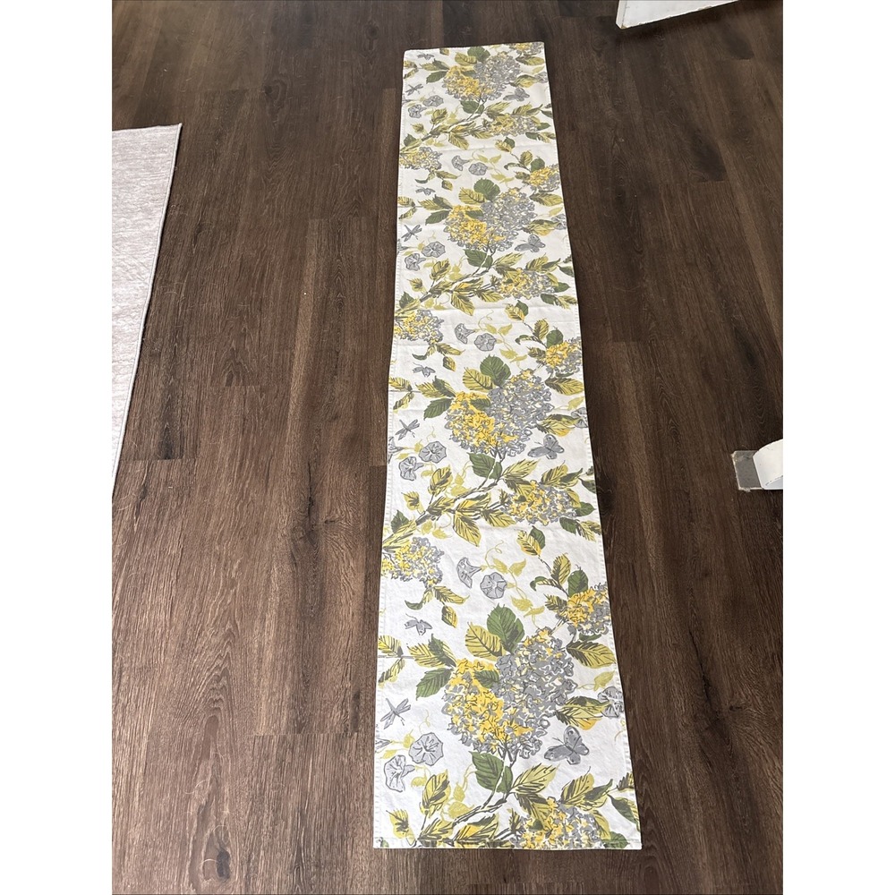 April Cornell Long Table Runner Brown Yellow Gray Floral 16.5" X 80" Cotton